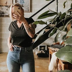 Zara v-neck black T-shirt; slightly cropped, size small.